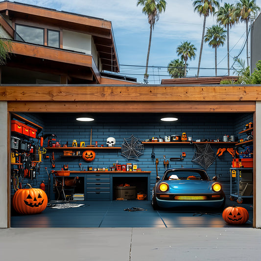 Lorva Halloween Garage Door Banner Decoration Spooky Muscle Car