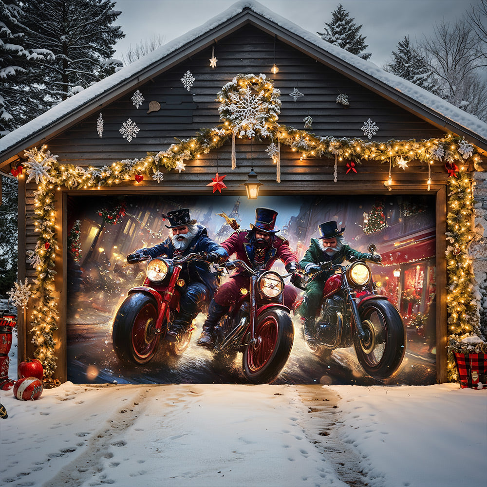 Lorva Christmas Door Banner Decoration Nightmare Nutcracker Motorcycle