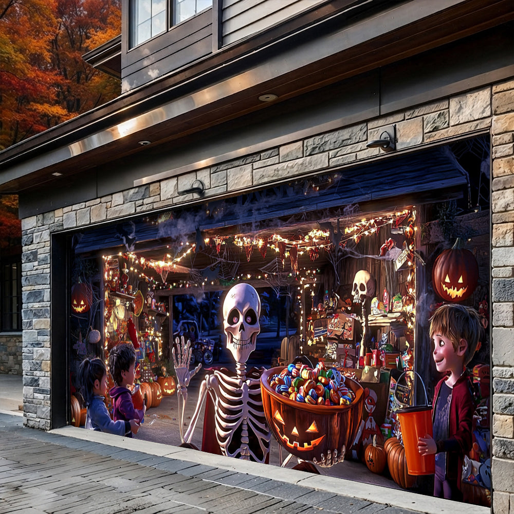 Lorva Halloween Garage Door Banner Decoration Skeleton’s Trick-or-Treat Party