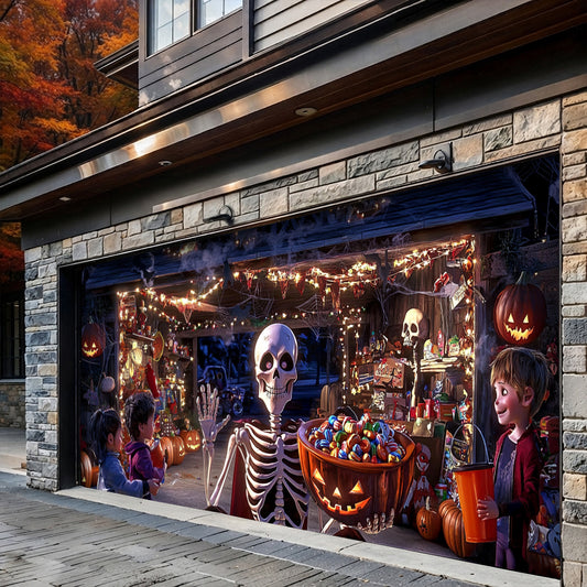 Lorva Halloween Garage Door Banner Decoration Skeleton’s Trick-or-Treat Party