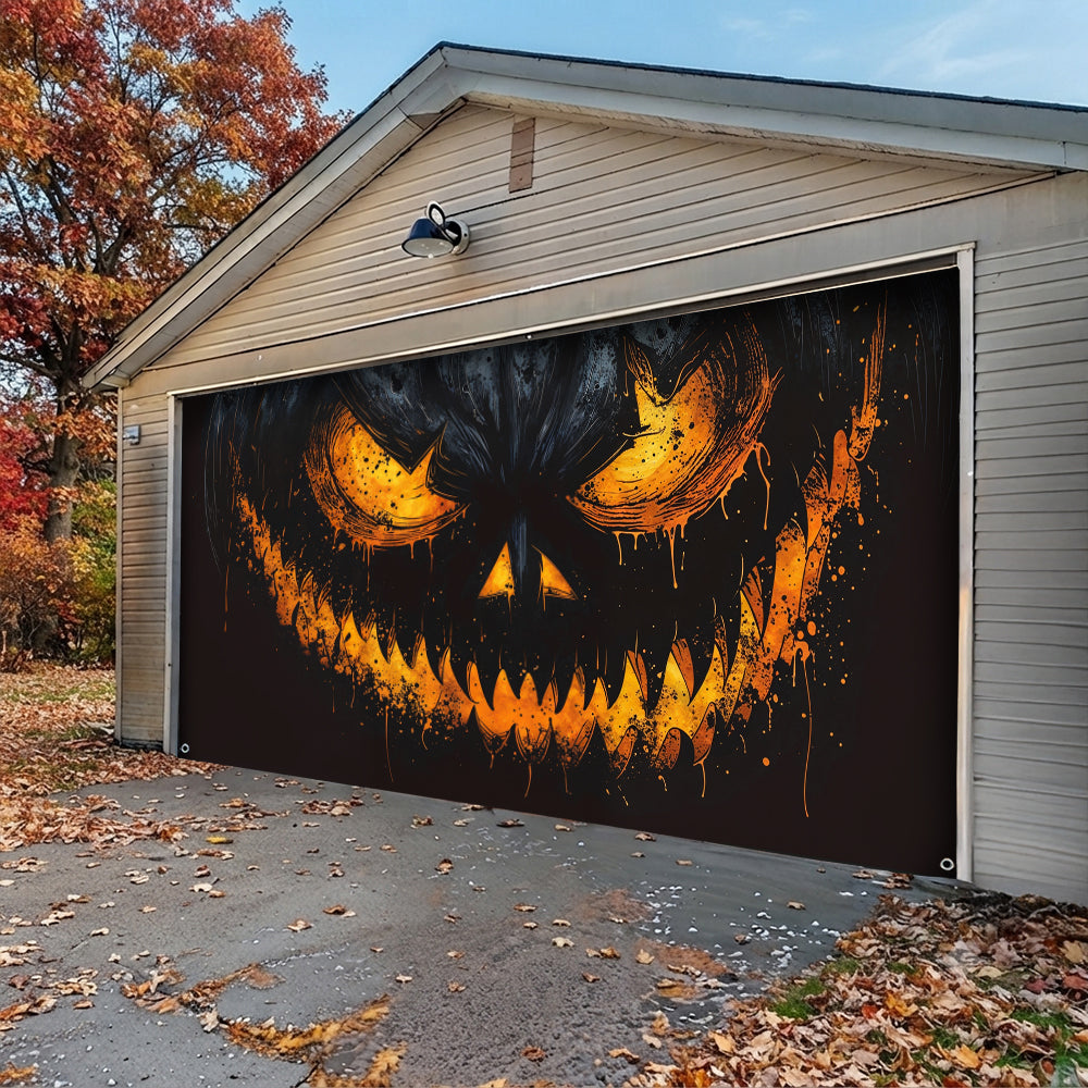 Lorva Halloween Garage Door Banner Decoration Sinister Pumpkin Face