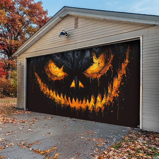 Lorva Halloween Garage Door Banner Decoration Sinister Pumpkin Face
