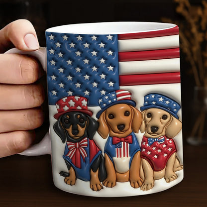 Lorva Flat Print Mug Cute Dachshunds With American Flag