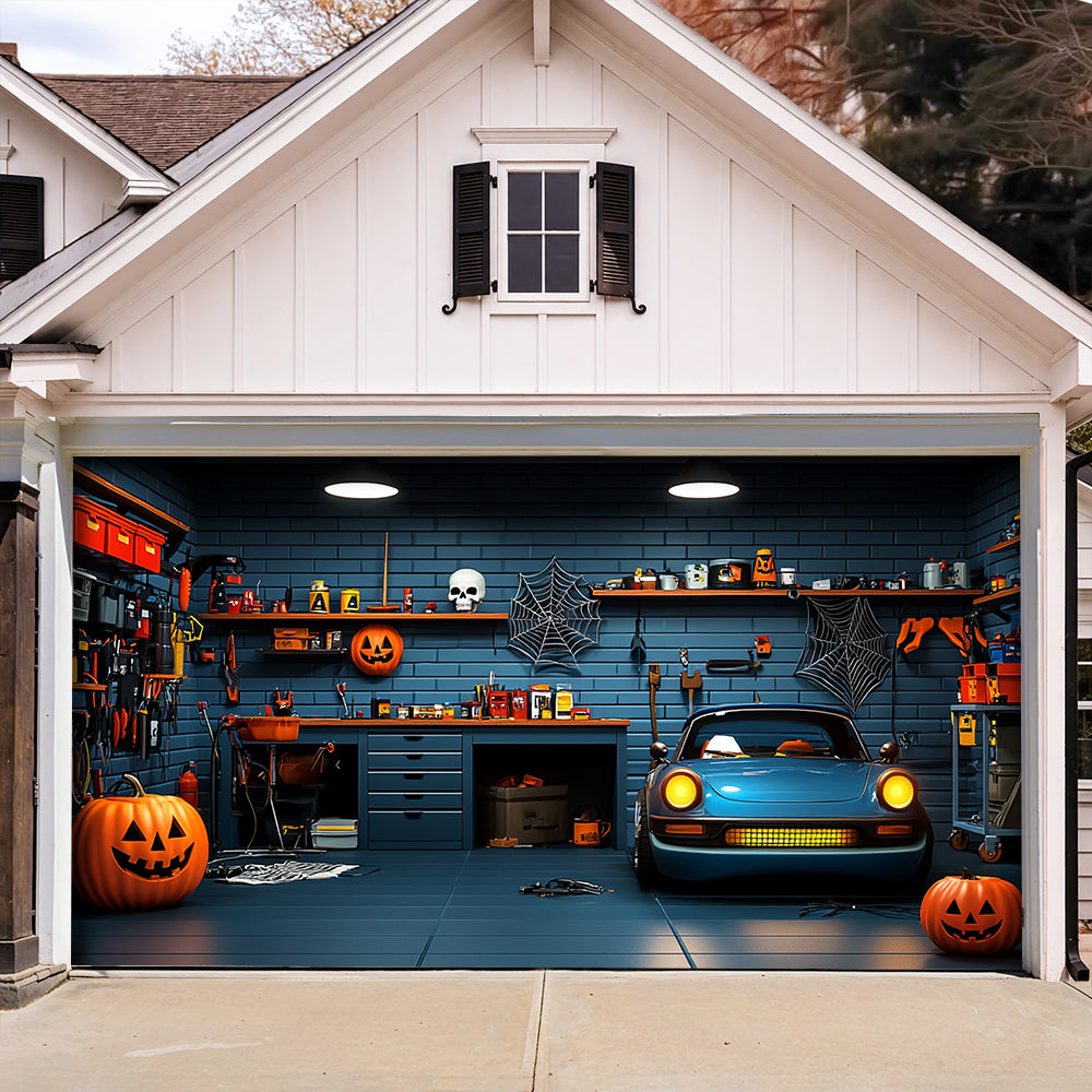 Lorva Halloween Garage Door Banner Decoration Spooky Muscle Car