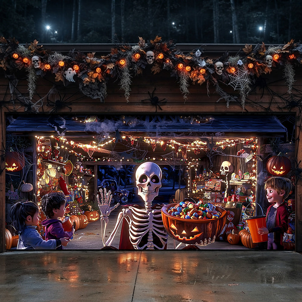 Lorva Halloween Garage Door Banner Decoration Skeleton’s Trick-or-Treat Party