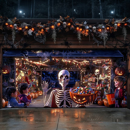 Lorva Halloween Garage Door Banner Decoration Skeleton’s Trick-or-Treat Party