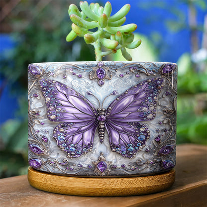 Lorva Ceramic Plant Pot Gentle Purple Butterfly