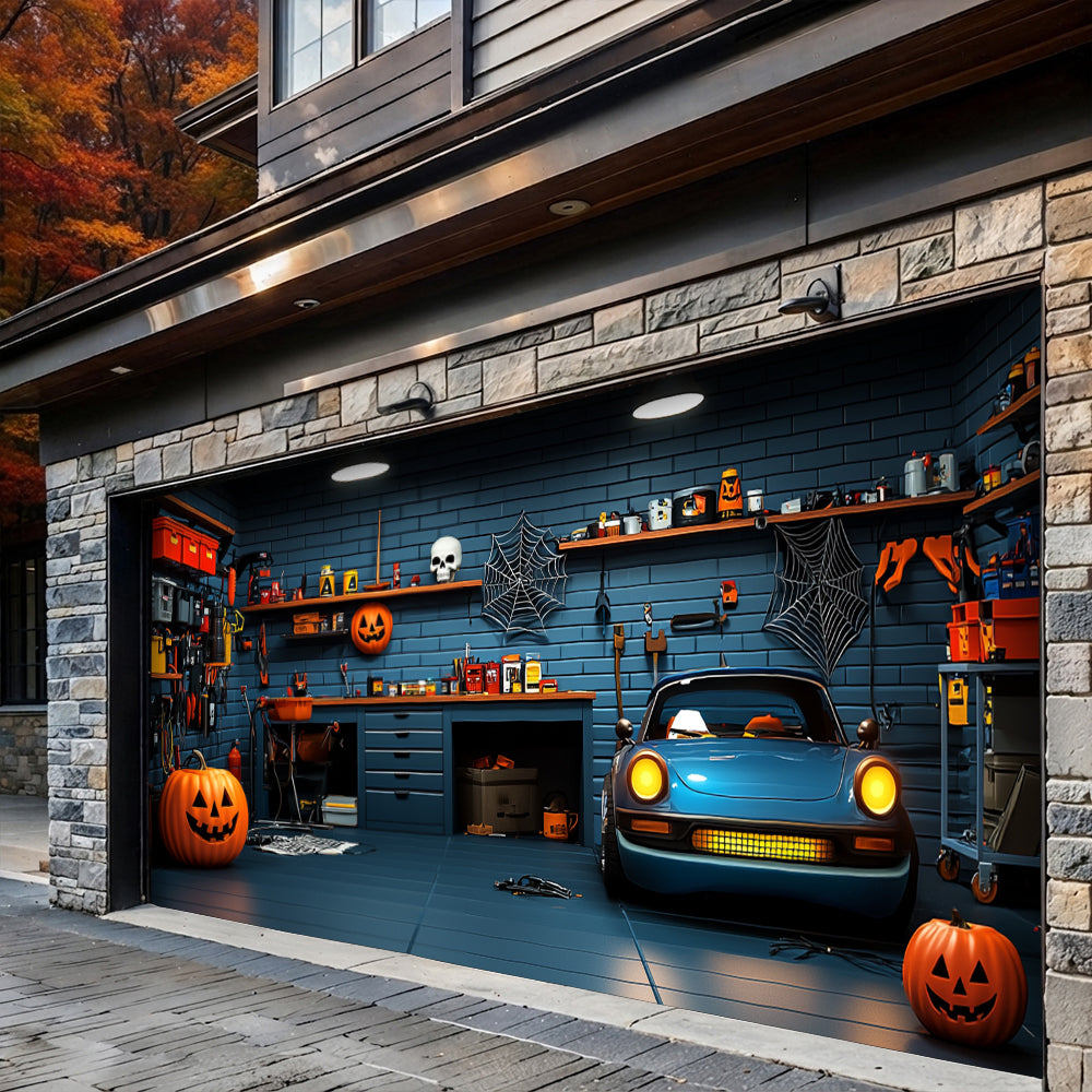 Lorva Halloween Garage Door Banner Decoration Spooky Muscle Car