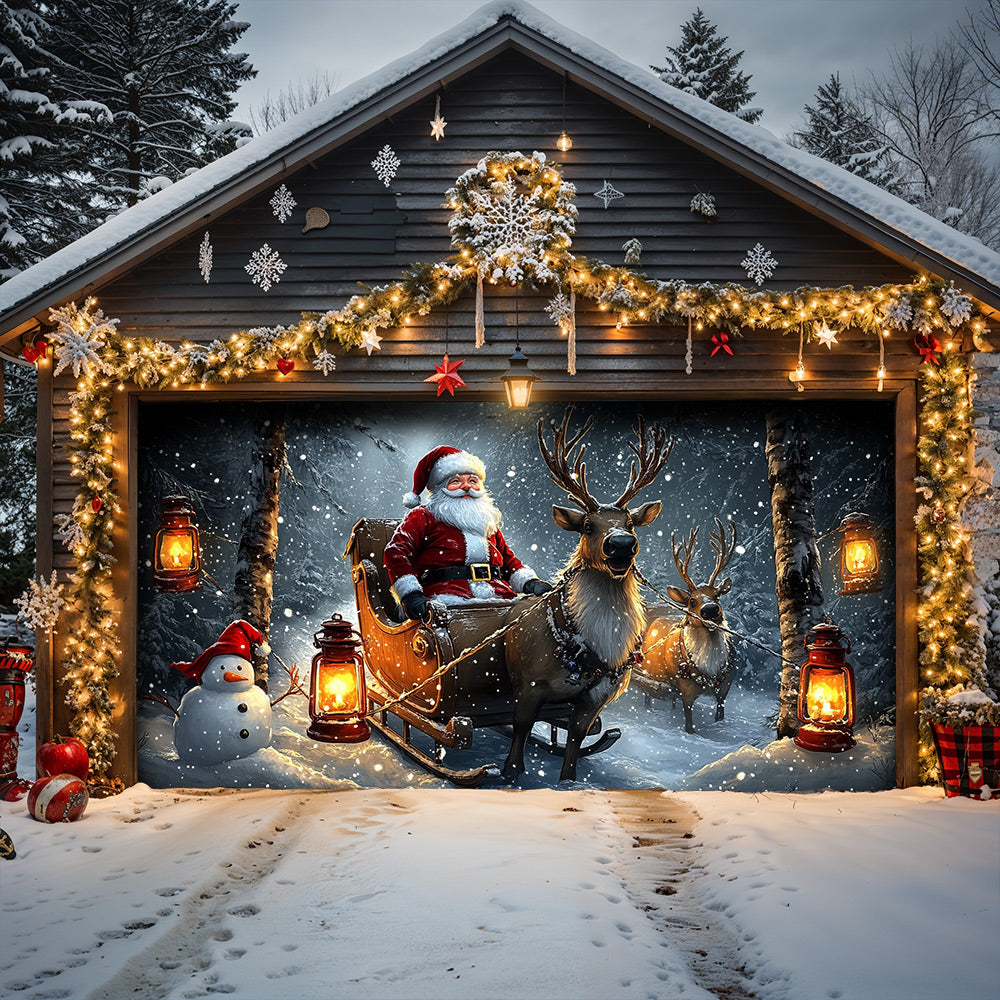 Lorva Christmas Garage Door Banner Decoration Santa and Friends Winter Ride