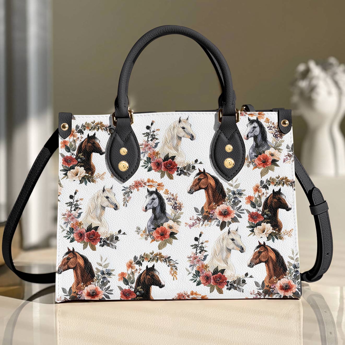 Lorva Leather Bag Charming Floral Horses
