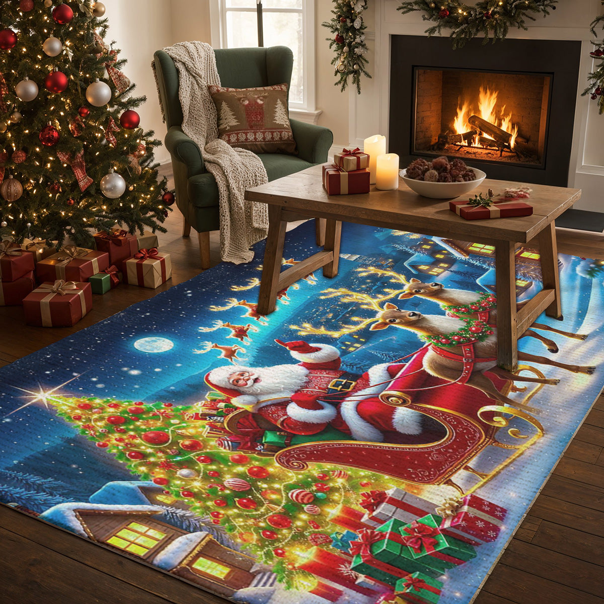 Lorva Christmas Area Rug Happy Night