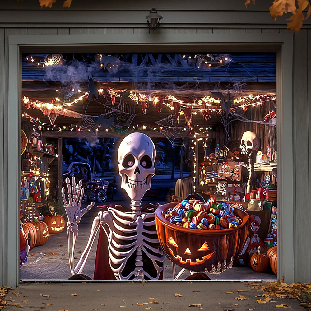 Lorva Halloween Garage Door Banner Decoration Skeleton’s Trick-or-Treat Party