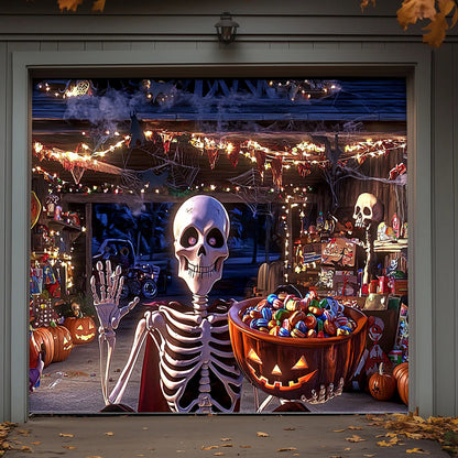 Lorva Halloween Garage Door Banner Decoration Skeleton’s Trick-or-Treat Party
