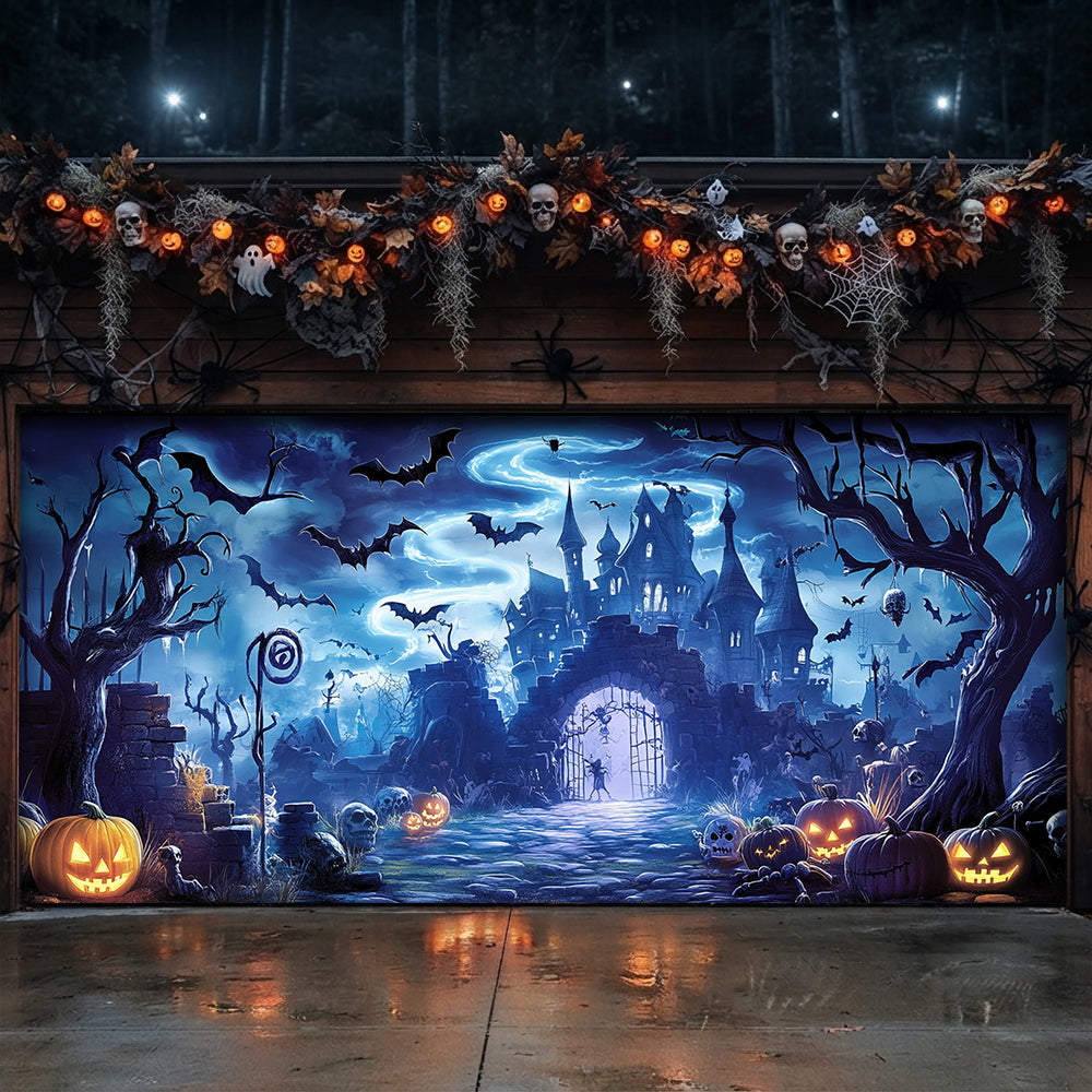 Lorva Halloween Garage Door Banner Decoration Midnight At The Haunted Manor