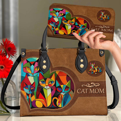 Lorva Leather Bag Colorful Cubism Cat Mom