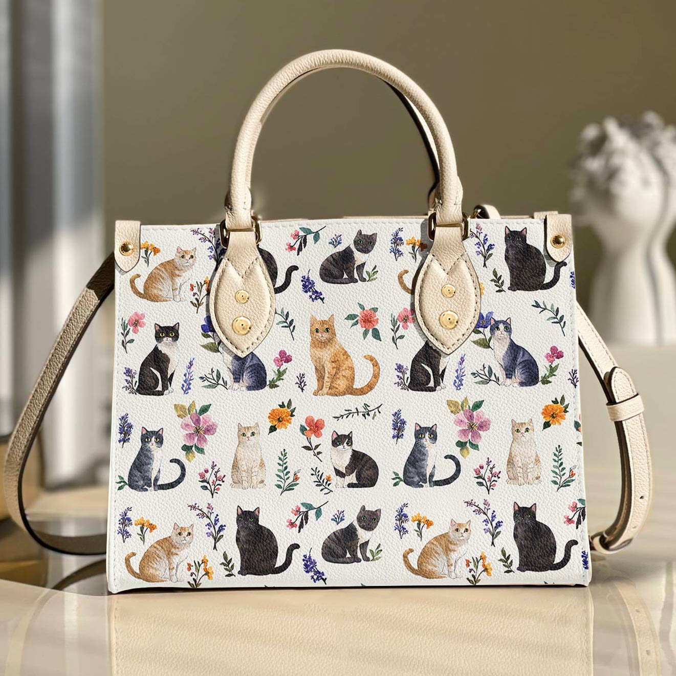 Lorva Leather Bag Floral Feline Parade