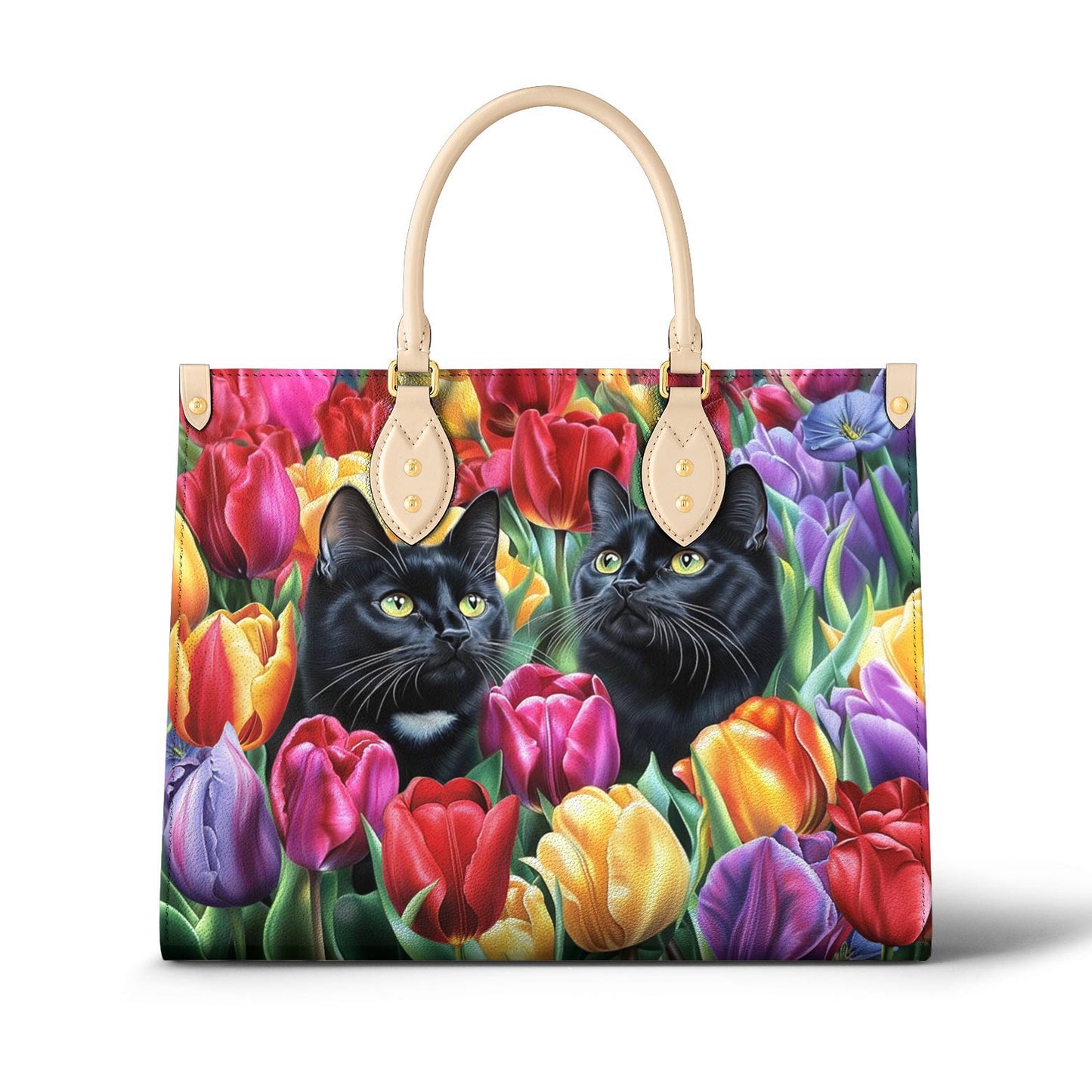 Lorva Leather Bag Enchanted Black Cats In The Tulip Garden