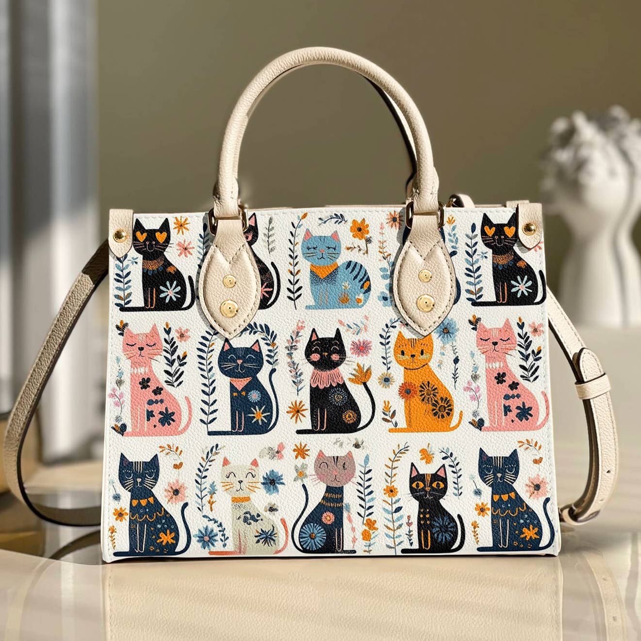 Lorva Leather Bag Midnight Meows And Morning Blooms