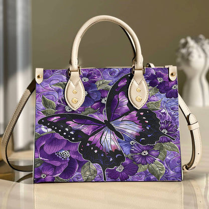Lorva Leather Bag Gorgeous Purple Butterfly Flowers