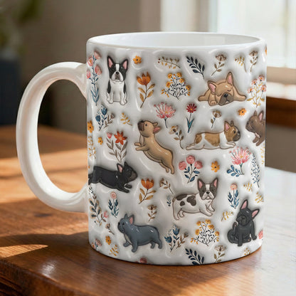 Lorva French Bulldog Flat Print Mug Cute Field Floral