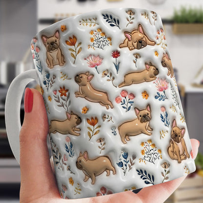 Lorva French Bulldog Flat Print Mug  Happy Field Flowers