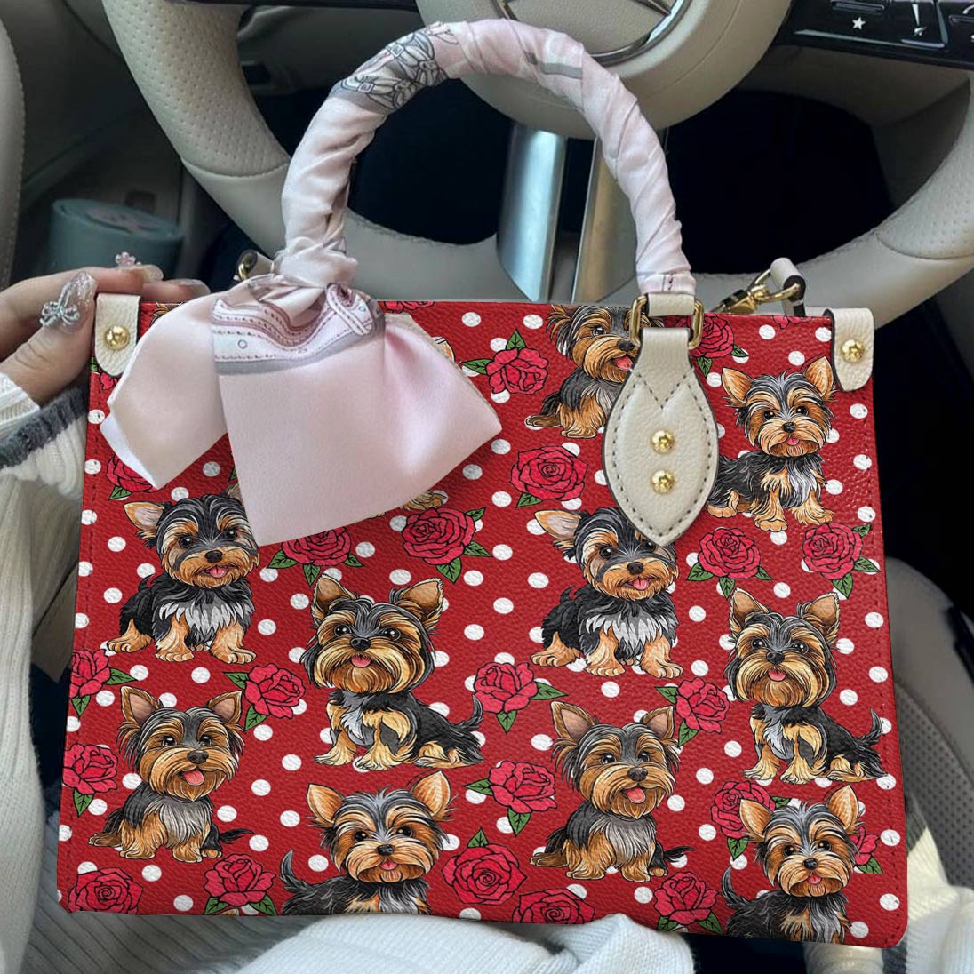 Lorva Leather Bag Rosy Yorkie Charm