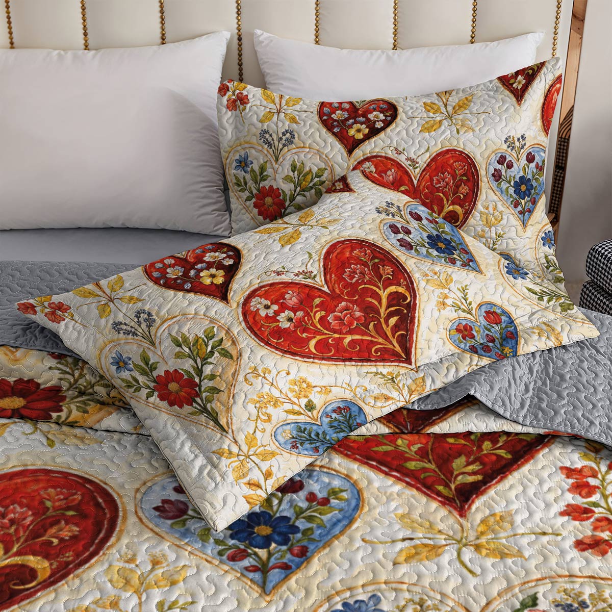 Lorva Valentine All Season Quilt 3-Piece Set Gorgeous Floral Heart