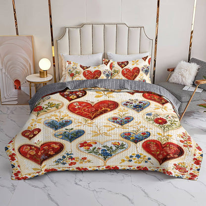 Lorva Valentine All Season Quilt 3-Piece Set Gorgeous Floral Heart