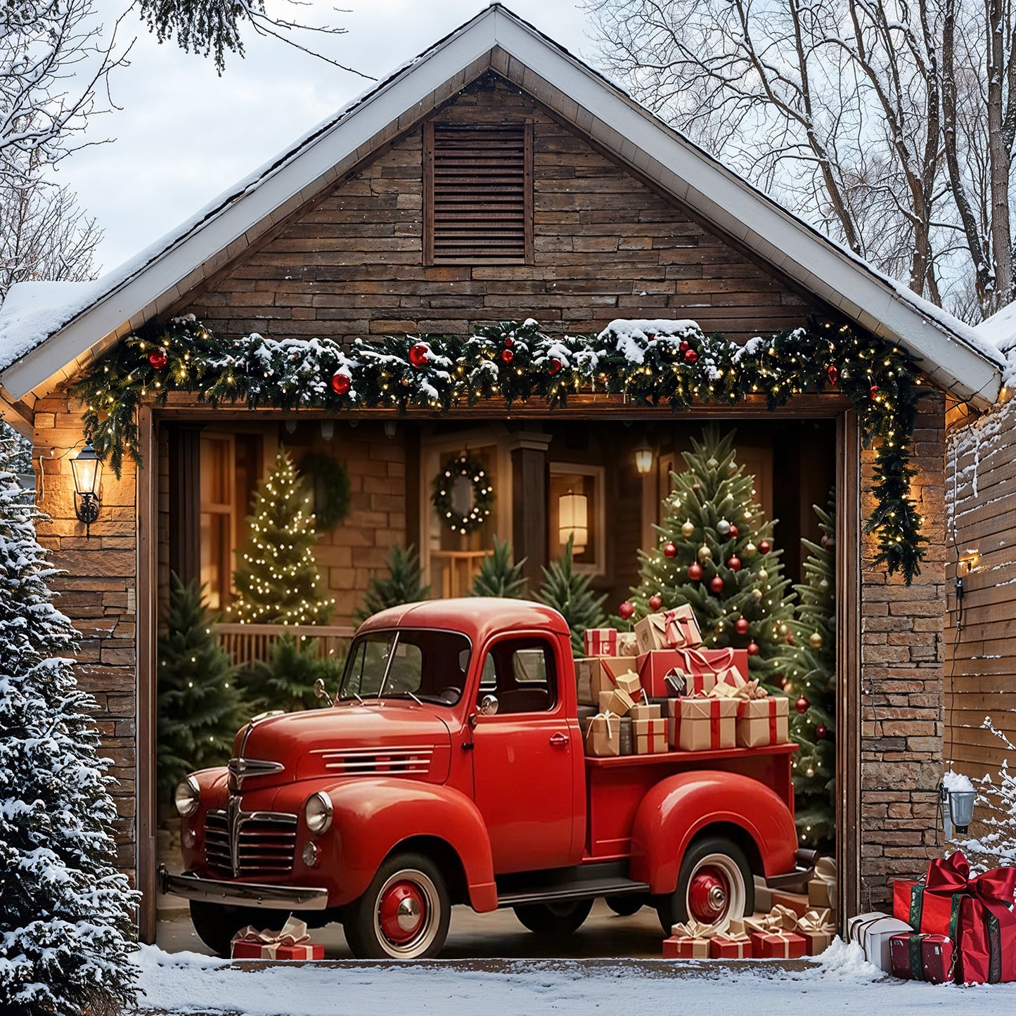 Lorva Christmas Garage Door Banner Decoration Truck Delight