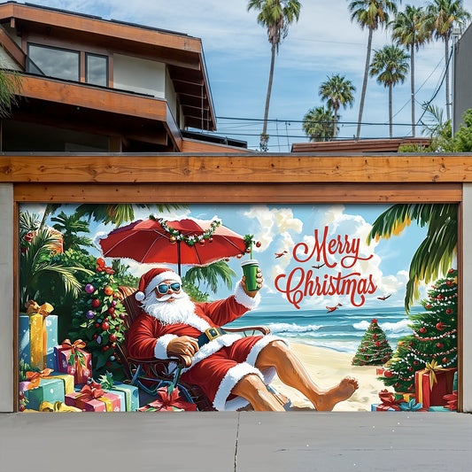 Lorva Garage Door Banner Decoration Santa On Beach
