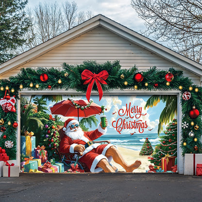 Lorva Garage Door Banner Decoration Santa On Beach
