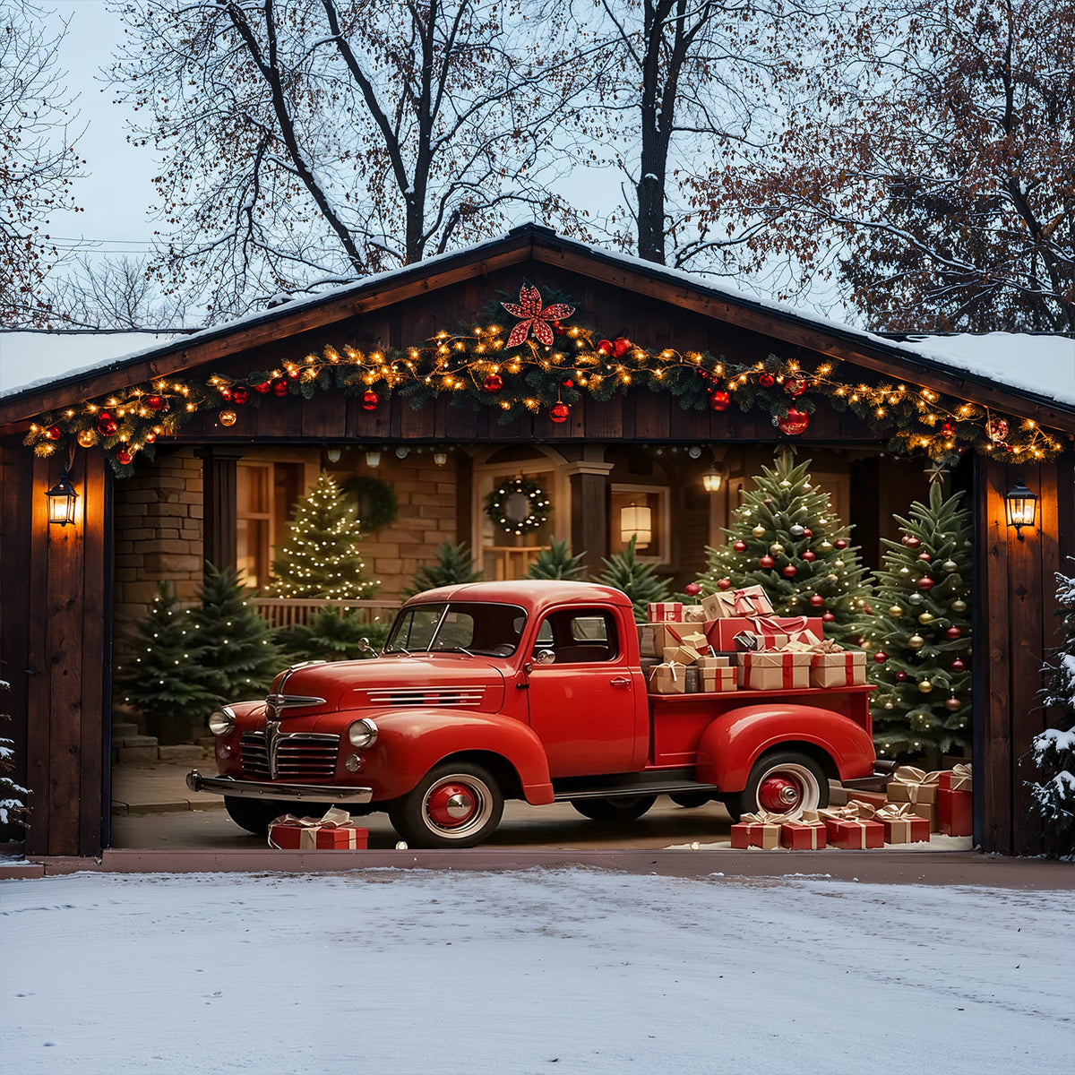 Lorva Christmas Garage Door Banner Decoration Truck Delight