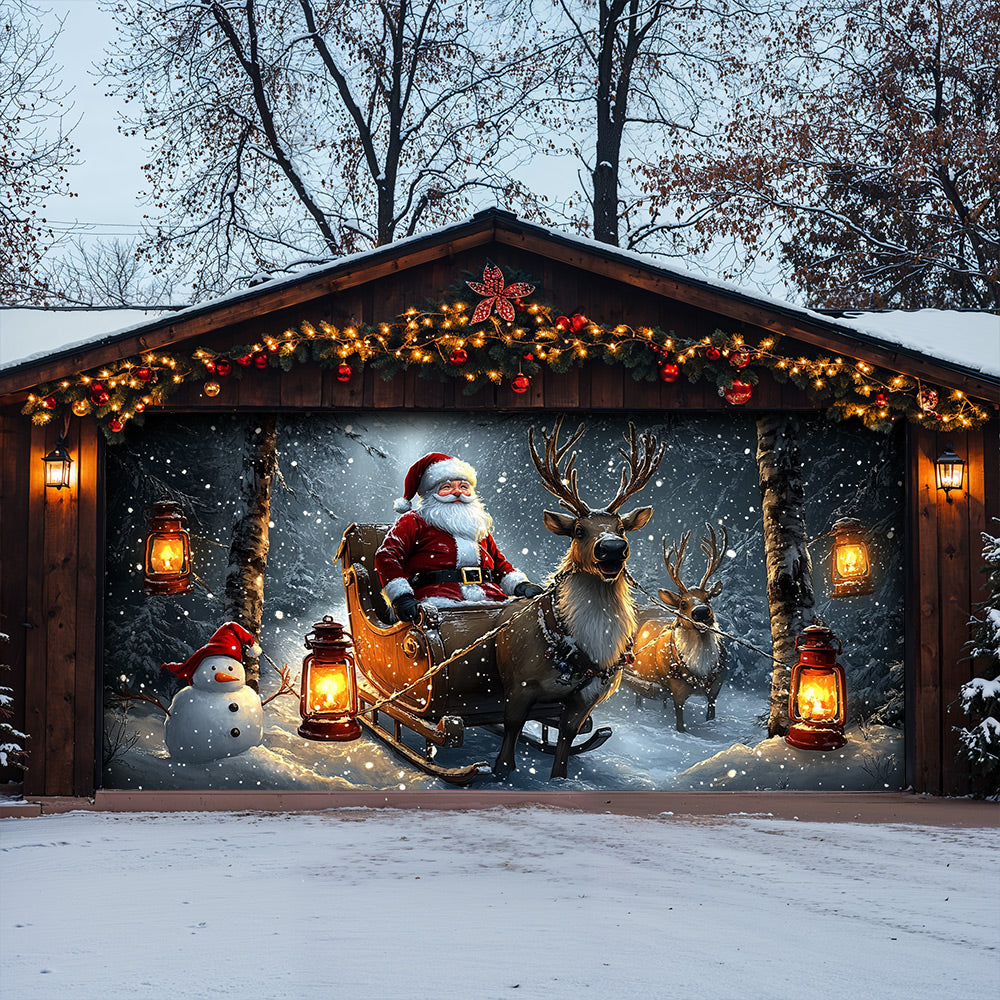 Lorva Christmas Garage Door Banner Decoration Santa and Friends Winter Ride