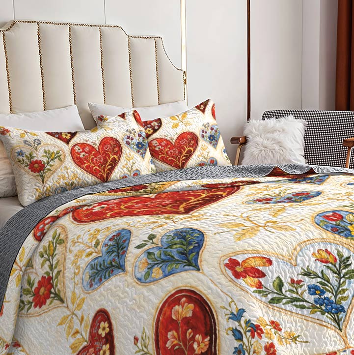Lorva Valentine All Season Quilt 3-Piece Set Gorgeous Floral Heart