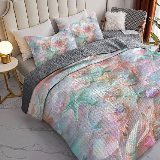 Lorva Beach All Season Quilt 3-Piece Set Beautiful Seashell