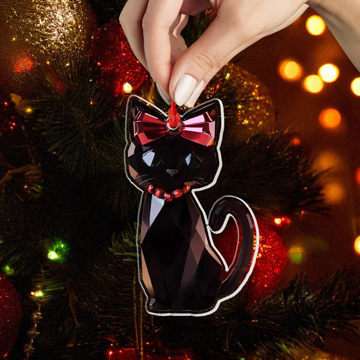 Lorva Black Cat Personalized 2D Acrylic Ornament Glimmerpaws Of Christmas