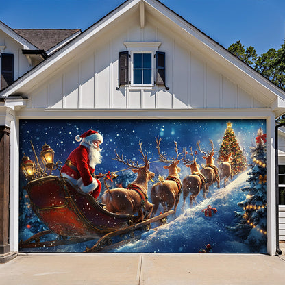 Lorva Christmas Garage Door Banner Decoration Santa’s Reindeer Journey