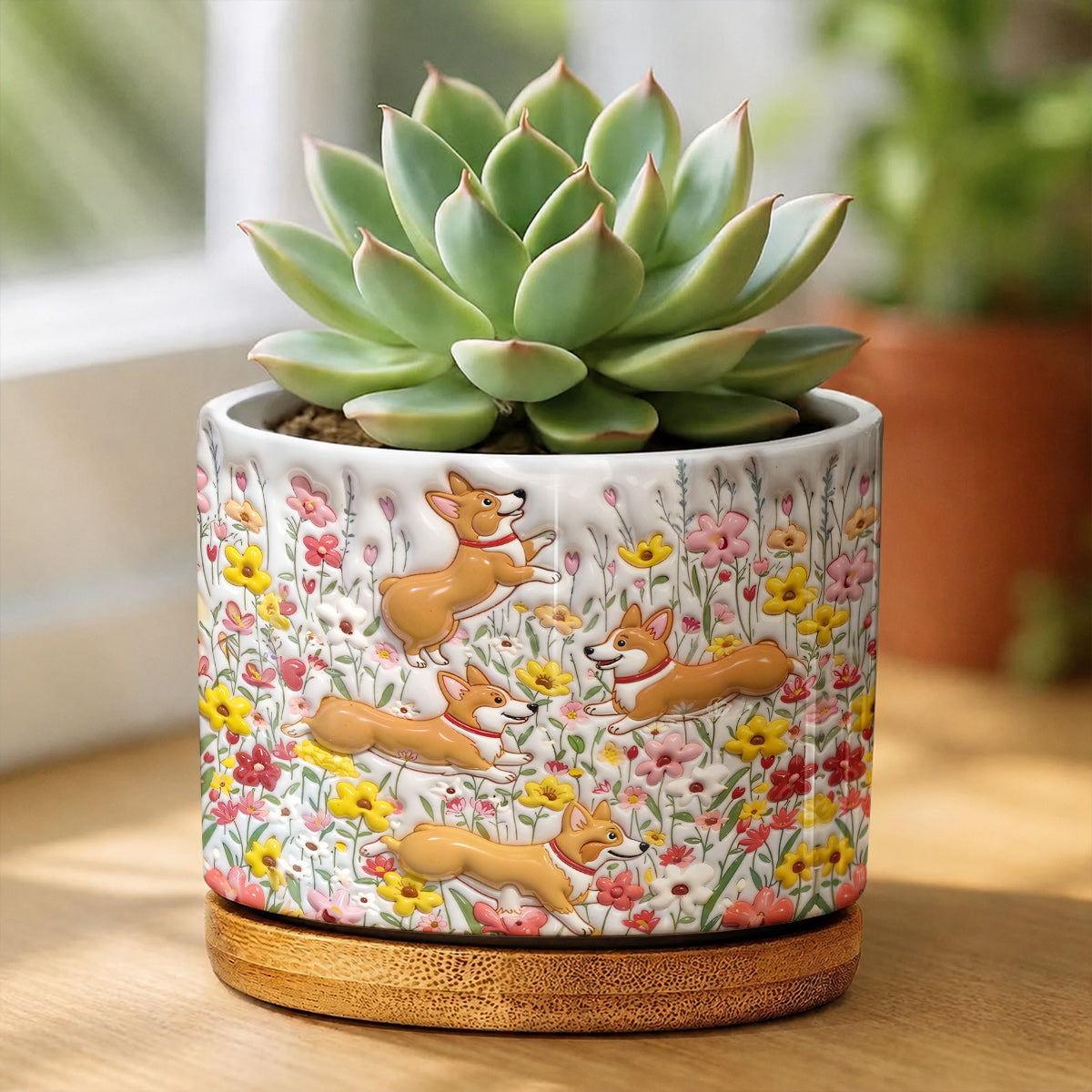 Lorva Corgi Flat Print Ceramic Plant Pot Happy Flower Garden