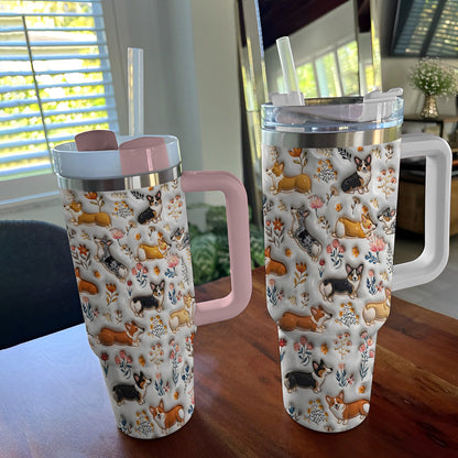 Lorva Corgi Tumbler Happy Field Flowers