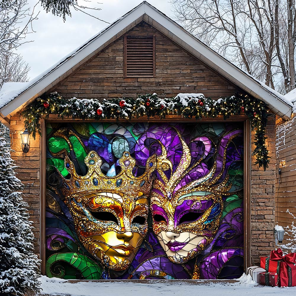 Lorva Mardi Gras Garage Door Banner Decoration King & Queen