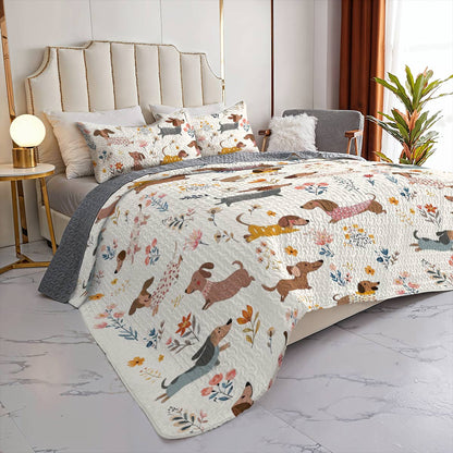 Dachshund Lorva All Season Quilt 3-Piece Set Happy Field Flowers