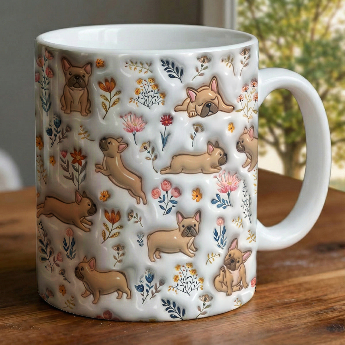 Lorva French Bulldog Flat Print Mug  Happy Field Flowers