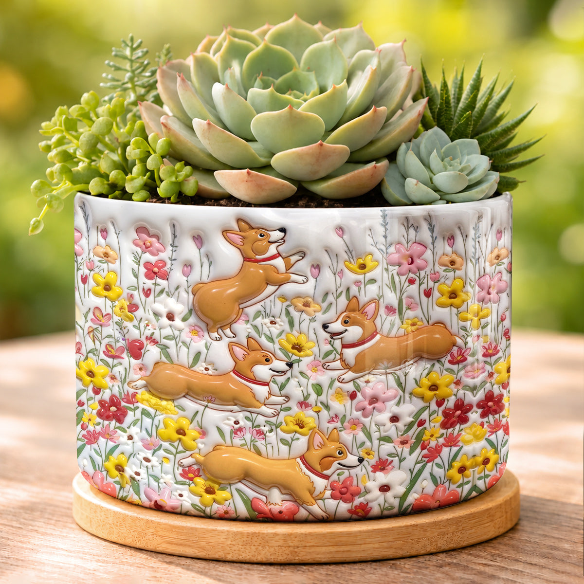 Lorva Corgi Flat Print Ceramic Plant Pot Happy Flower Garden