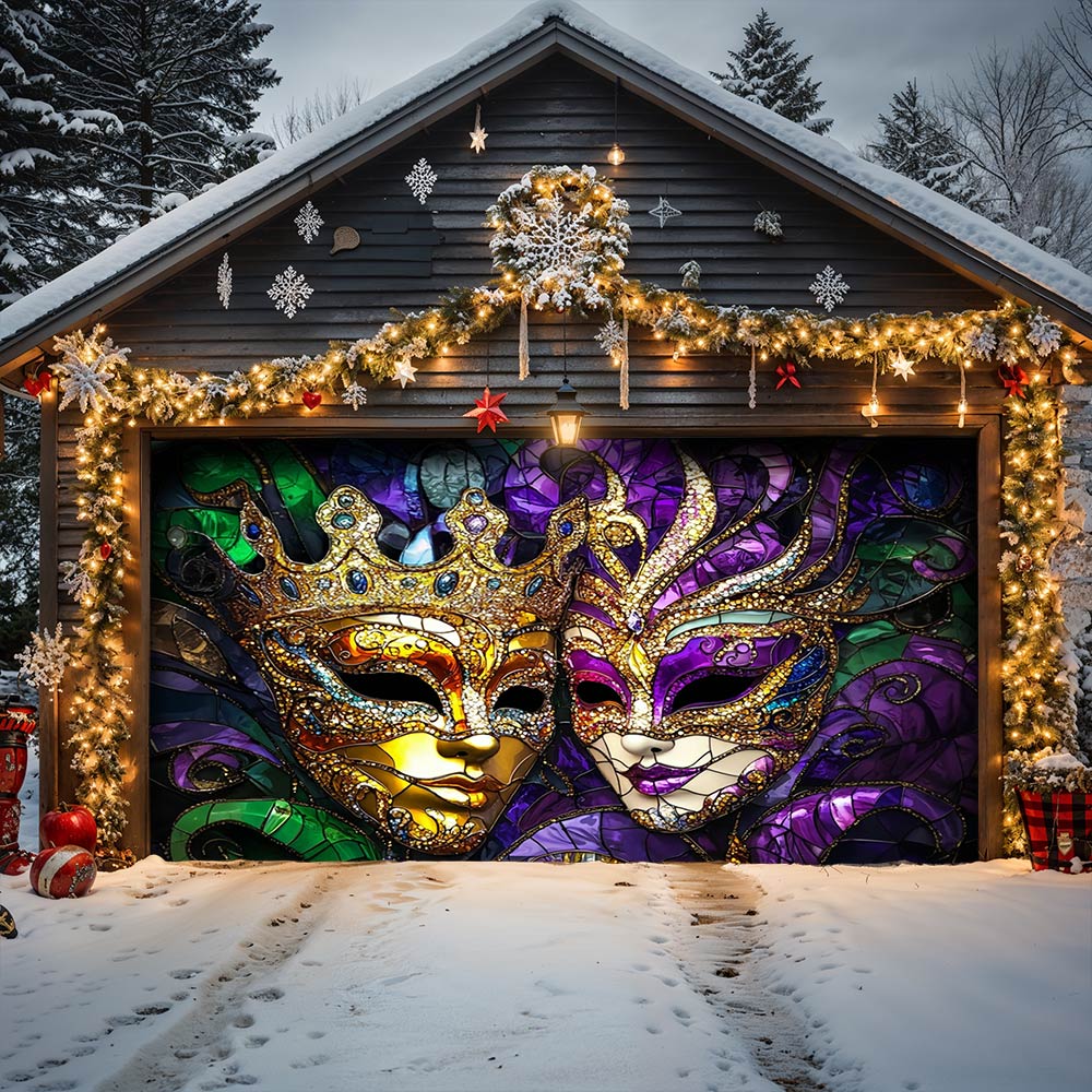 Lorva Mardi Gras Garage Door Banner Decoration King & Queen