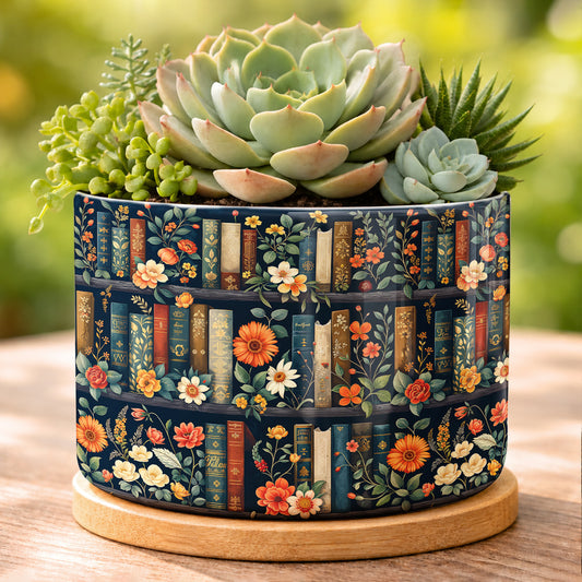 Lorva Ceramic Plant Pot Vintage Floral Bookshelf