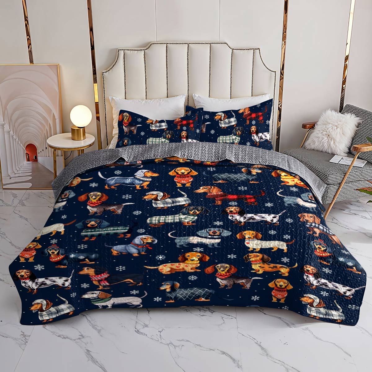Dachshund Lorva All Season Quilt 3-Piece Set Hello Winter