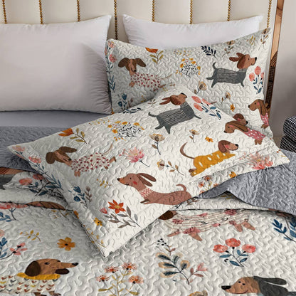 Dachshund Lorva All Season Quilt 3-Piece Set Happy Field Flowers