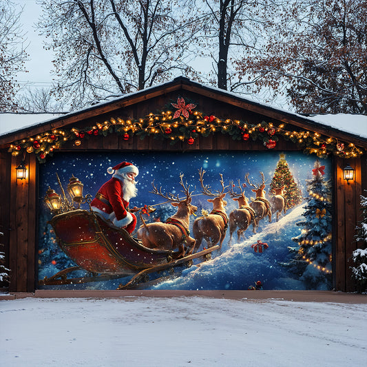 Lorva Christmas Garage Door Banner Decoration Santa’s Reindeer Journey