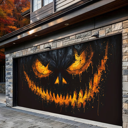 Lorva Halloween Garage Door Banner Decoration Sinister Pumpkin Face