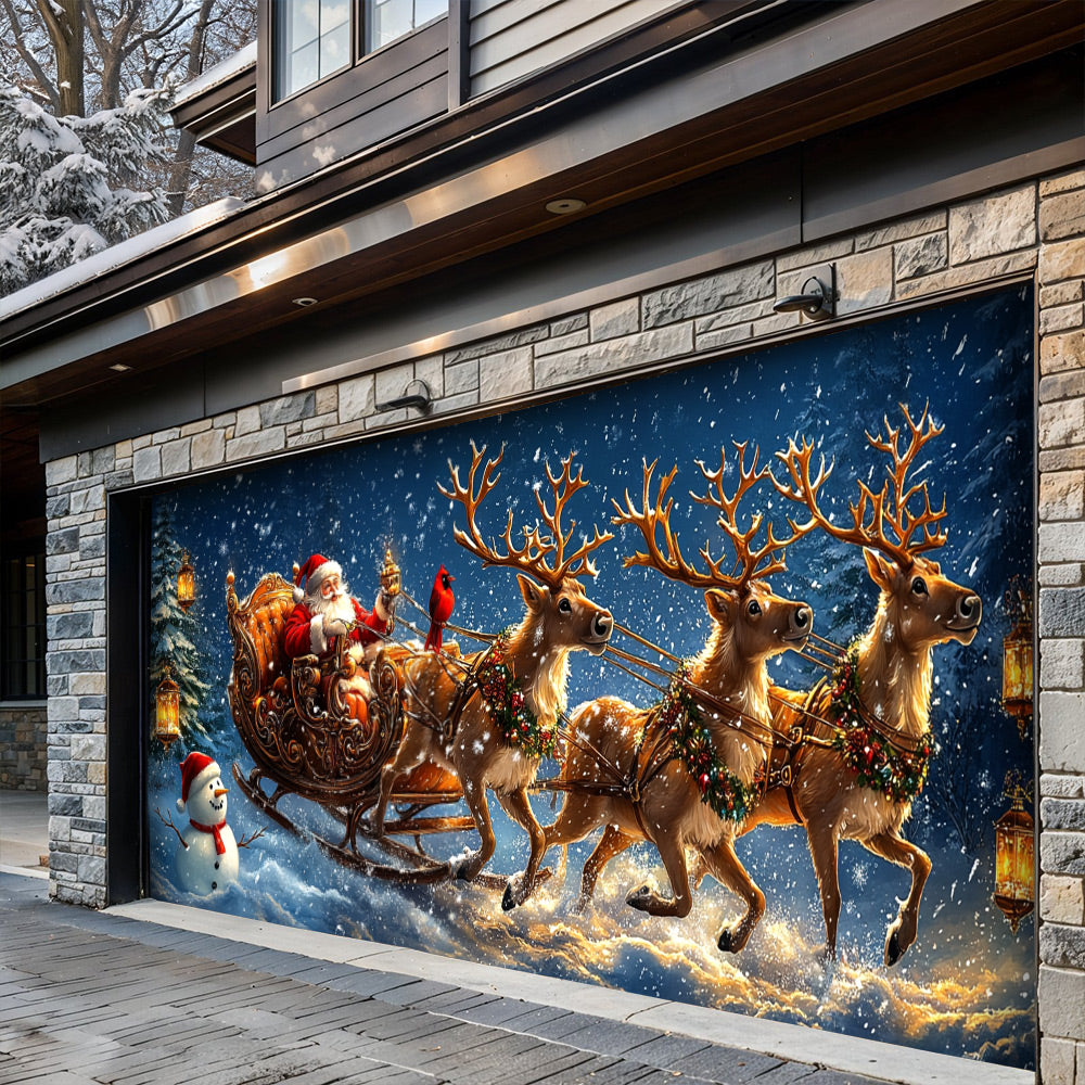 Lorva Christmas Garage Door Banner Decoration Santa’s Snowy Sleigh Adventure